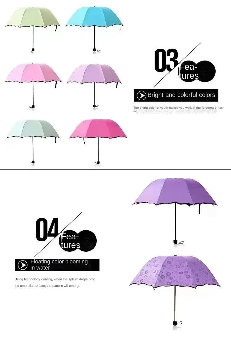 Description Picture 5 of itemPortable Umbrella Creative Water Flowering Umbrella Ruffled Sunny and Rain Umbrella Windproof UV-proof Manual Vinyl Umbrella