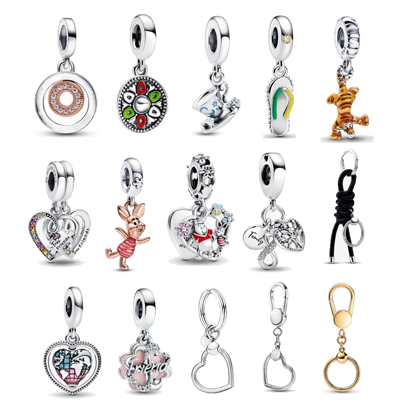 Vino el cerdo Rosa Tigger dividibles amistad 925 Plata cuero libre bolsa de tela Charms titular 2022 resumen pulsera| | - AliExpress