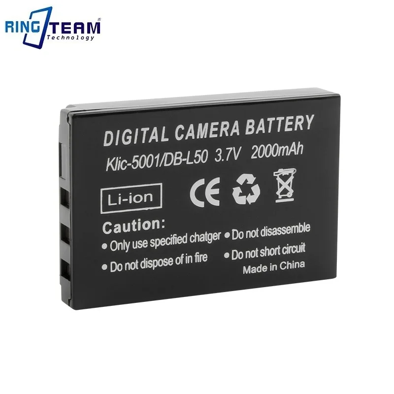 1PCS/Lots 2000mAh KLIC-5001 DB-L50 Battery Pack for Sanyo VPC-TH2 VPC-HD2000 VPC-HD2000EBK WH1 VPC-TH2 TH1 3