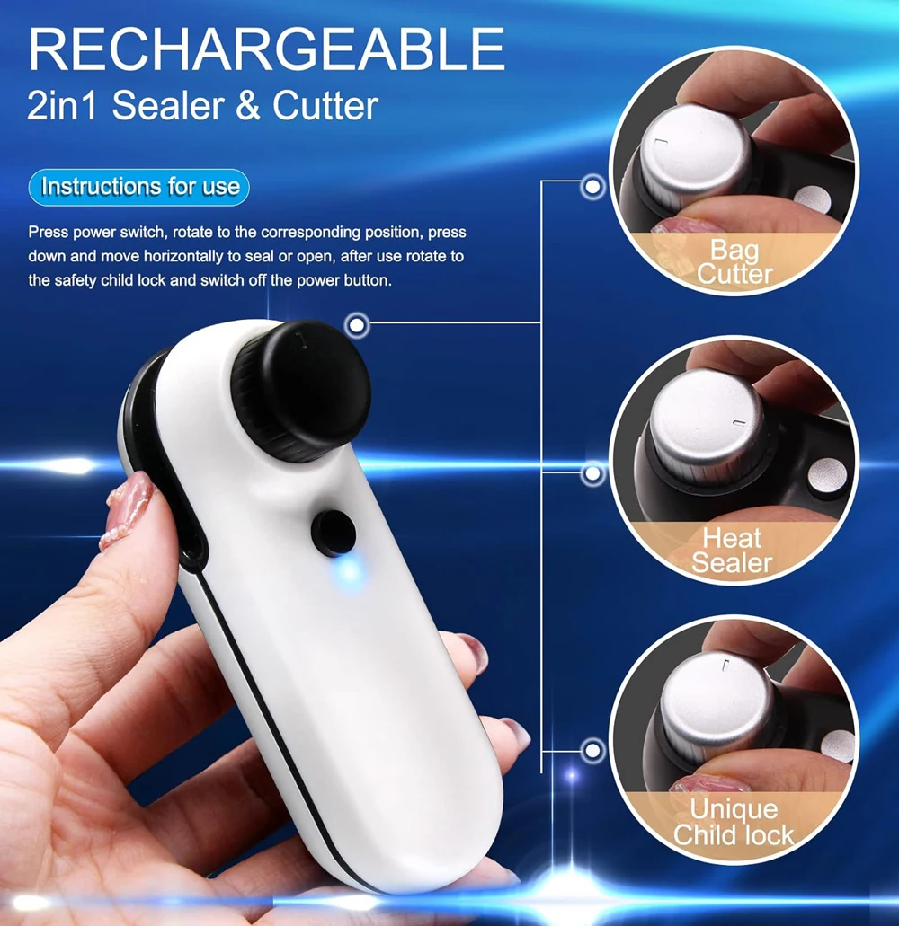 Mini Sealer Plastic Bag Sealer Rechargeable Handheld Heat Vacuum 2 in 1 For Chips Plastic Bags Food Storage
