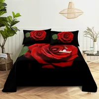 Red Rose Queen Sheet Set Girl Lovers Room Flowers Bedding Set Bed Sheets and Pillowcases Bedding Flat Sheet Bed Sheet Set 4