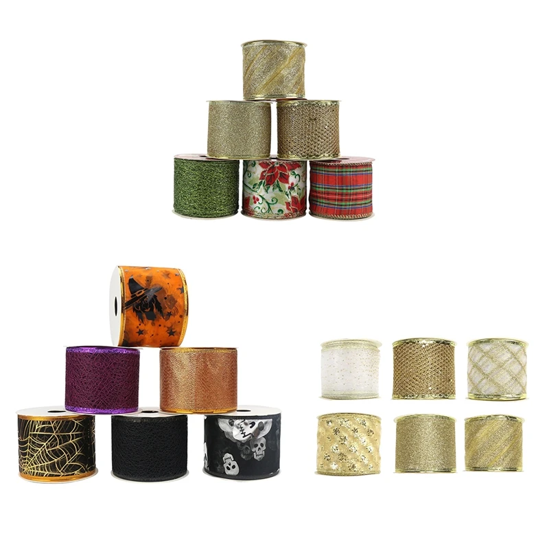 

_ 6 рулонов 36 ярдов ленты для украшения рождественской елки, проводная лента для изготовления венков, топперов, бантов
