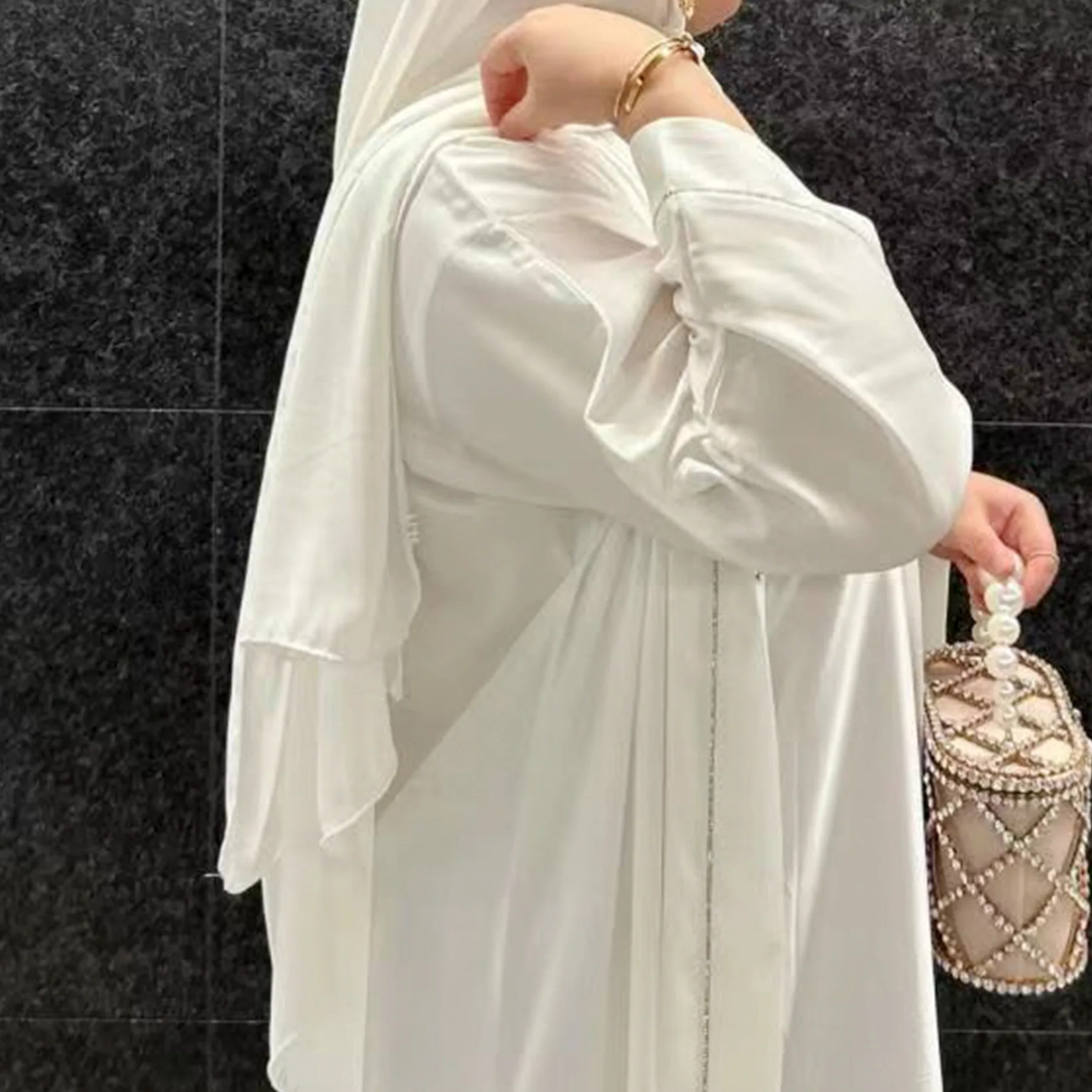 여성용 새틴 오픈 아바야 기모노 가디건, 무슬림 플레인 엣지 아바야, 두바이 럭셔리 터키 라마단 이슬람 카프탄 파티 히잡 원피스