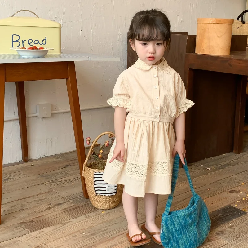 

Summer Girls Clothing Sets 2023 Korean Toddler Girl Lace Shirt Short Sleeve Tops And Skirt Two Piece Kids Clothes Suit 2-7Years