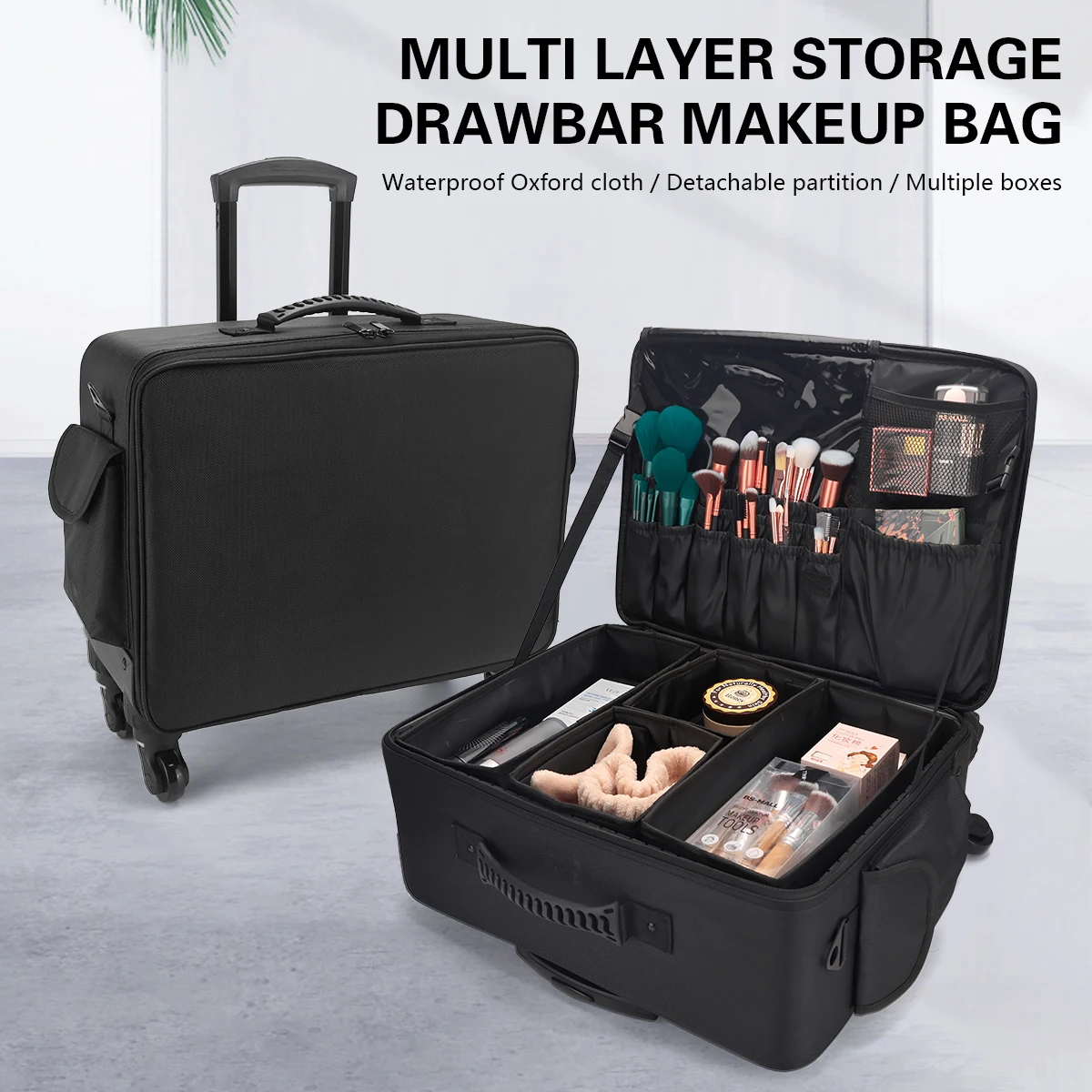 New Large Capacity Professional Trolley Luggage Box Cosmetic Nail Art And Beauty Storage Rolling Makeup Barbershop Supplies