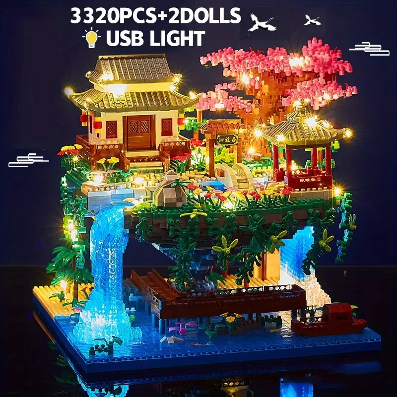 3320PCS Blocks Tree House Diamond Building Garden Architecture Waterfall Light D