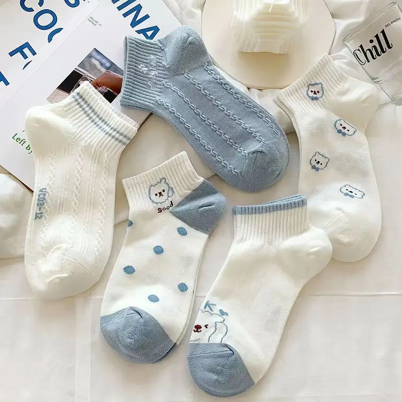 여성 양말 짧은 보트 보이지 않는 Chaussette Femme Skarpety 코튼 발목 Meias 양말, 여성 통기성 Calcetines Mujer, 5 쌍