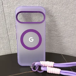 Matte Candy Colored Magnetic Wrist Lanyard Phone Case with Translucent PC Cover - Pixel 8A (Purple)