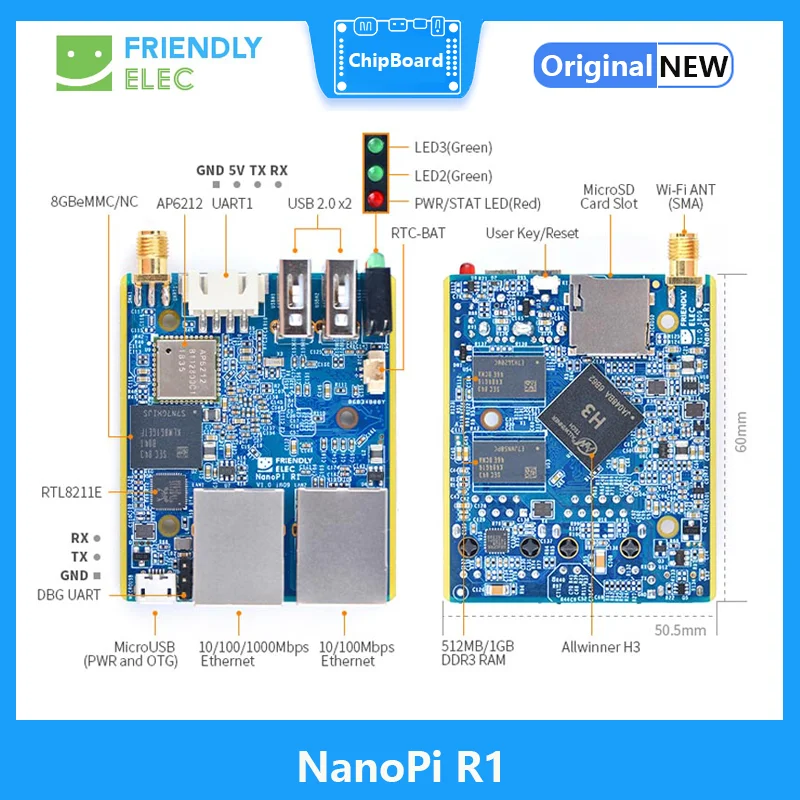 NanoPi R1 Allwinner H3  ̴ Ʈ, Wi-Fi  BT, º eMMC, USB   Ʈ, IoT, 1GB
