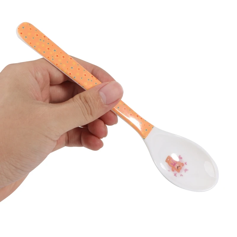 Safe Plastic Cartoon Printing Baby Kids Feeding Spoon Children's Long Soup Coffee Spoon Dinnerware Random Color