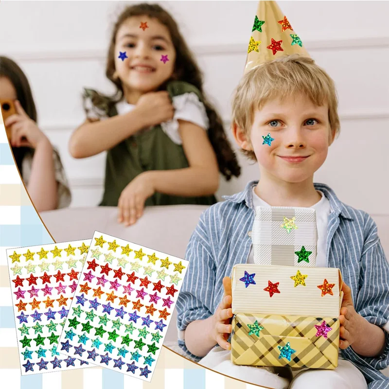 350/1050Pcs 다채로운 홀로그램 호일 스타 보상 스티커 학생 플래너 행동상 학교 교실 교사 용품