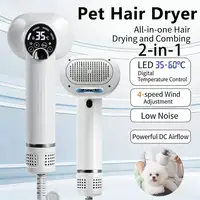 2-in-1 Low Noise Pet Hair Dryer With Slicker Brush 4-gear LED Display Intelligent Temperature Control Dog Cat Grooming Blower 2