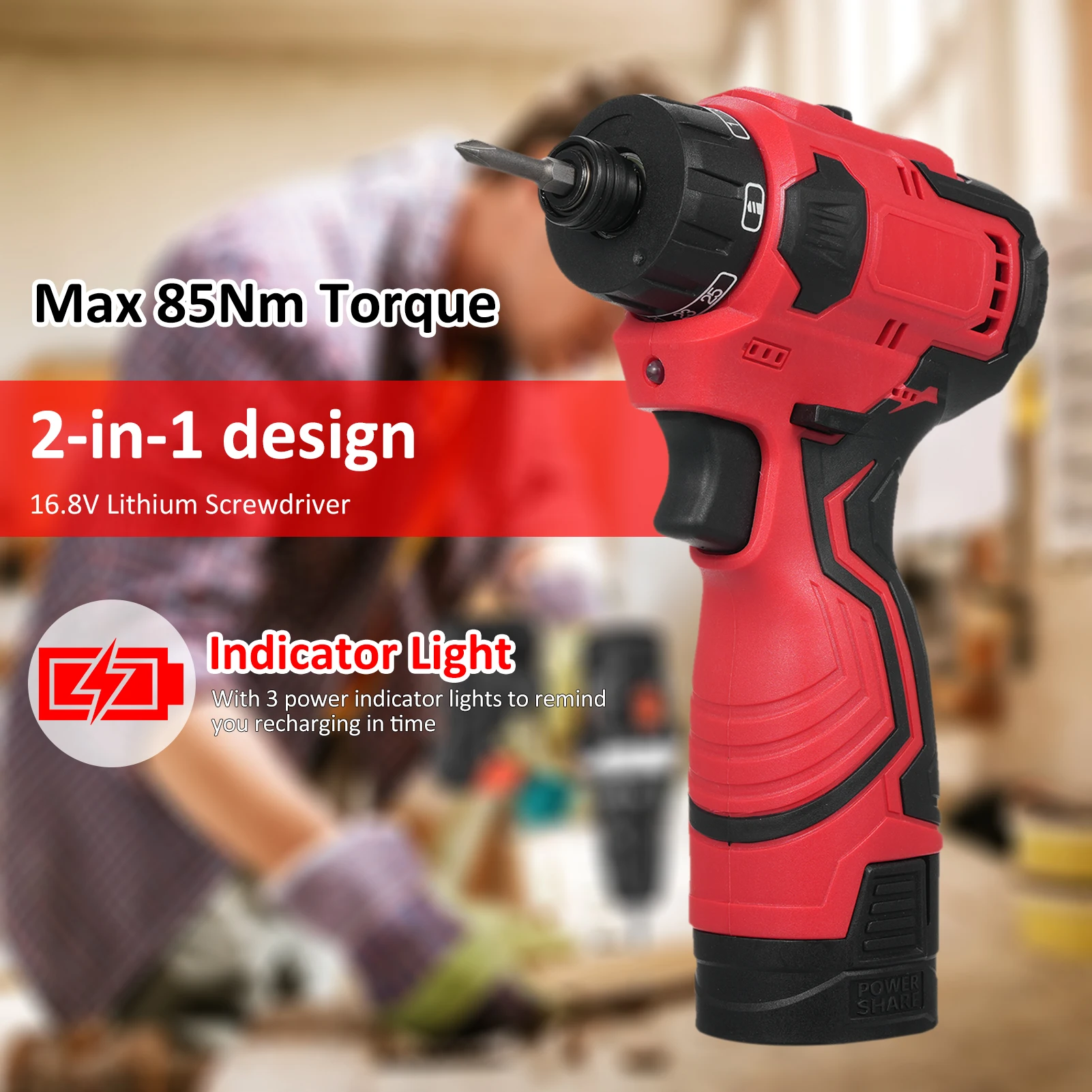 168VBrushlessLithiumScrewdriverTorqueAdjustable2SpeedControl