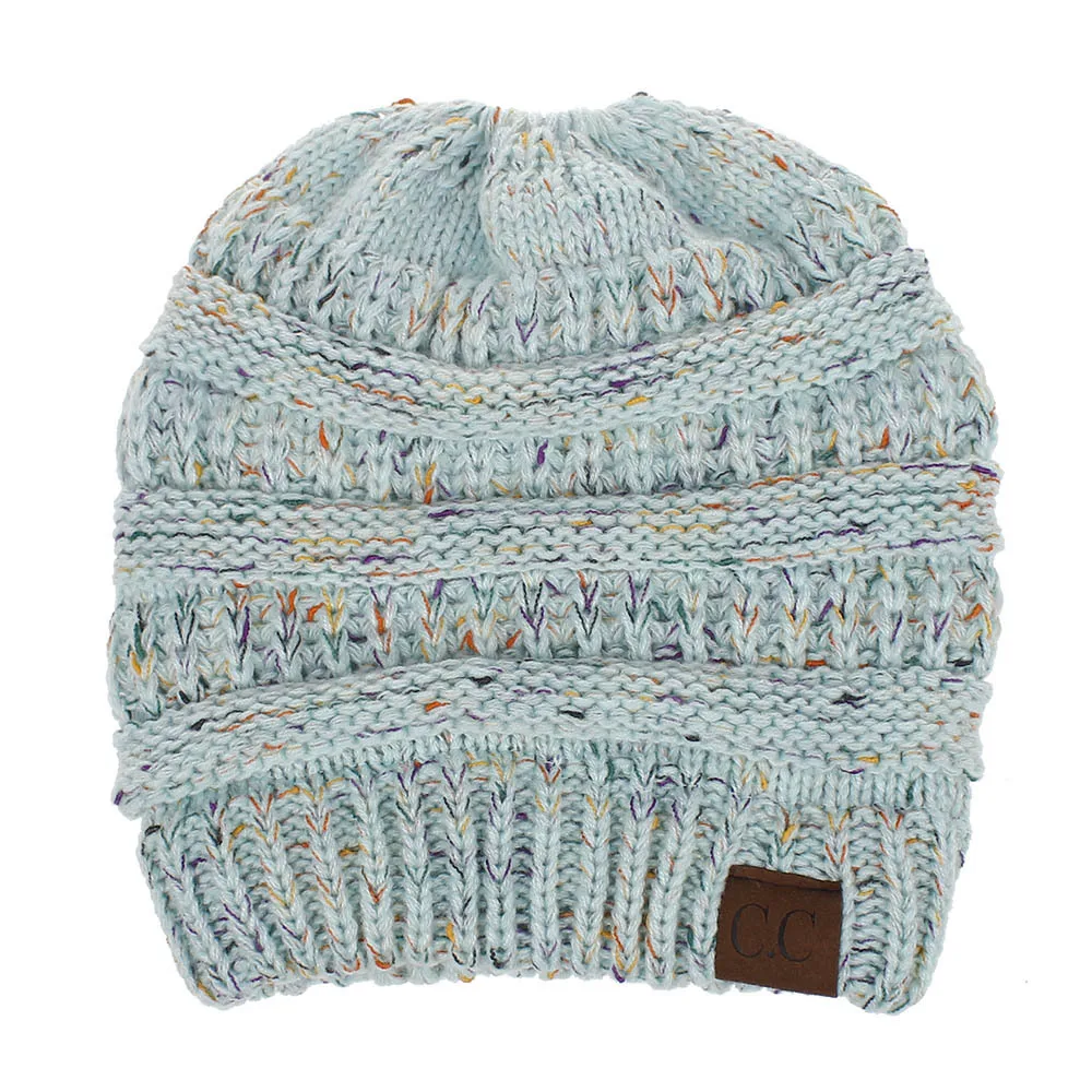 New floral thread mixed color hat, knitted hat, autumn and winter fashion women's ponytail hat 6