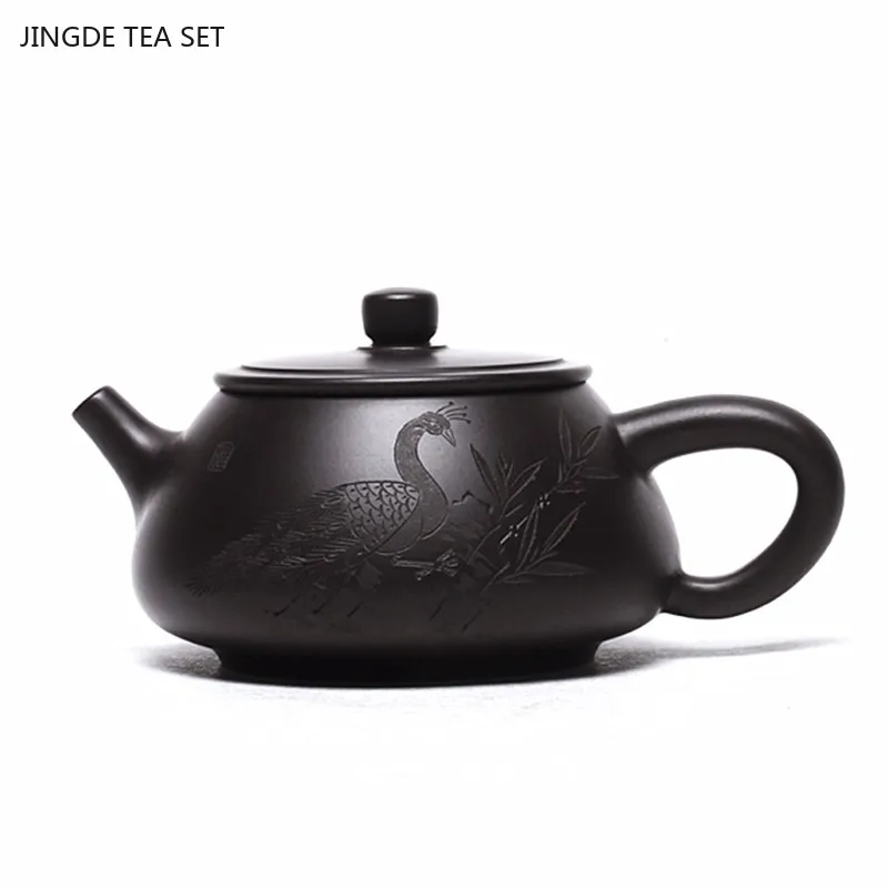 200ml Black Mud Stone Scoop Teapot Yixing Purple Clay Tea Pot Handmade Filter Beauty Kettle Chinese Zisha Tea Set Custom Gifts