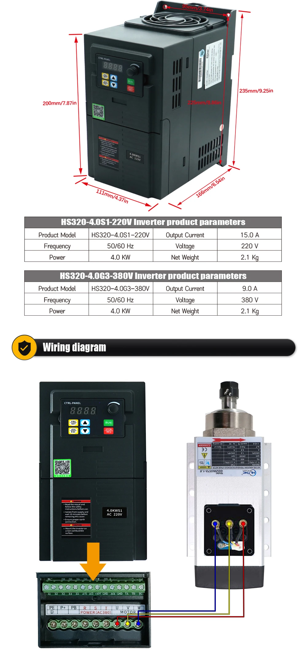 EU-Versand: 3,5 kW Spindelmotor, 24000 U/min, luftgekühlt, einphasig 220 V + Frequenzumrichter, Eingangsfrequenz 50/60 Hz, zum Fräsen – Detail 5