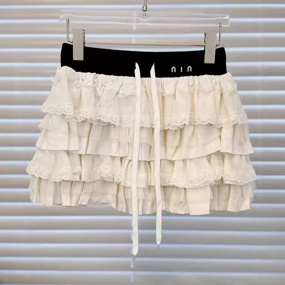 

2024 Spring/Summer Leisure Sweet Lace Ruffle Edge Half Body Women's Skirt Pants