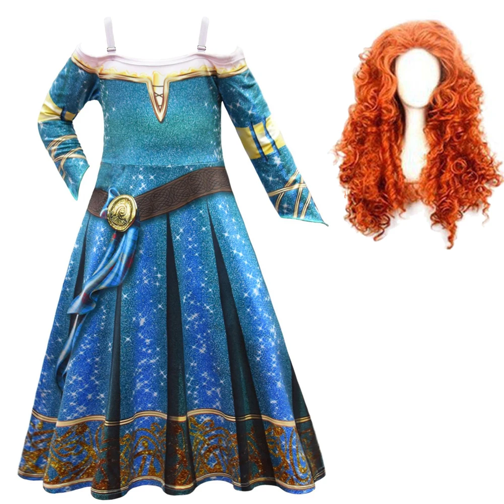 Brave Merida Costume for Girls Halloween Princess Dress Wig Kids Carnival Fantasia Children Xmas Party Cosplay Costume cosplay costume kids girls dress halloween dress outfit