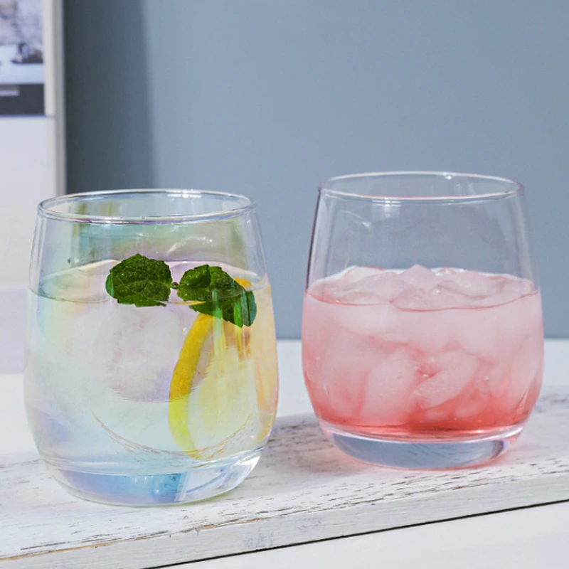 4pcs Set 340ml Elliptical Glass Cup Creative Cocktail Glass Transparent Juice Milk Beverage Cups Restaurant Lemon Soda Water Mug
