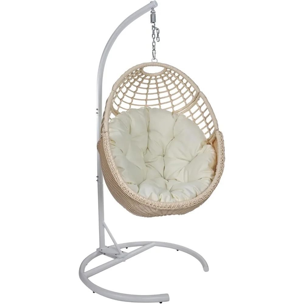 Hanging Egg Chair with Stand, 330lbs Capacity Patio Wicker Egg Swing Chair with UV Resistant Cushion for Bedroom Garden 6