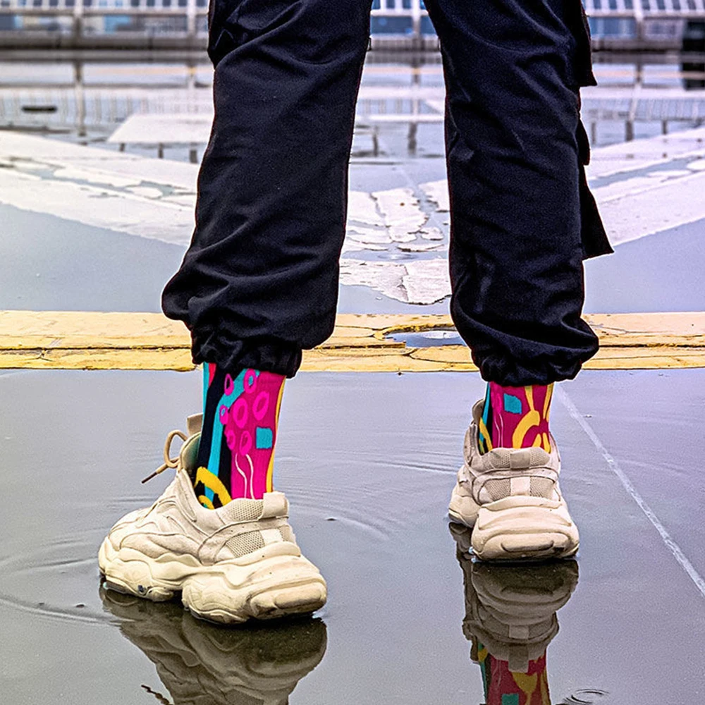 Fashion Men Socks 3Pairs Harajuku Cool Hip-Hop Skateboard Ins Color Trend Basketball Breathable Sports Running Long Socks Women