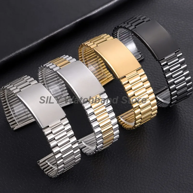 Universal Stainless Steel Folding Clasp Watch Strap - Unisex Sport Fashion Bracelet with Tools (18mm, 20mm, 22mm)