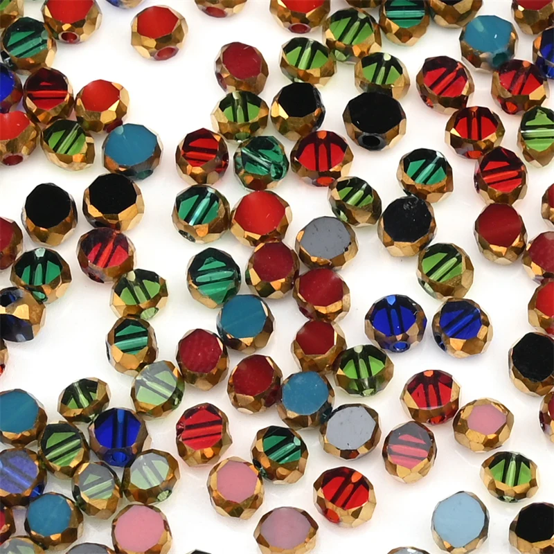 72 Teile/los 3*4mm Goldene Überzogene Glas Perlen Oval Flache Facettierte Kristall Perlen für DIY Herstellung Halskette Armband schmuck Zubehör – Detail 14