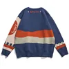 Spring and Autumn Fashion Casual Loose Men's Sweater Color Block Letter Printing Harajuku Pullover Couple Street Ropa De Hombre 2