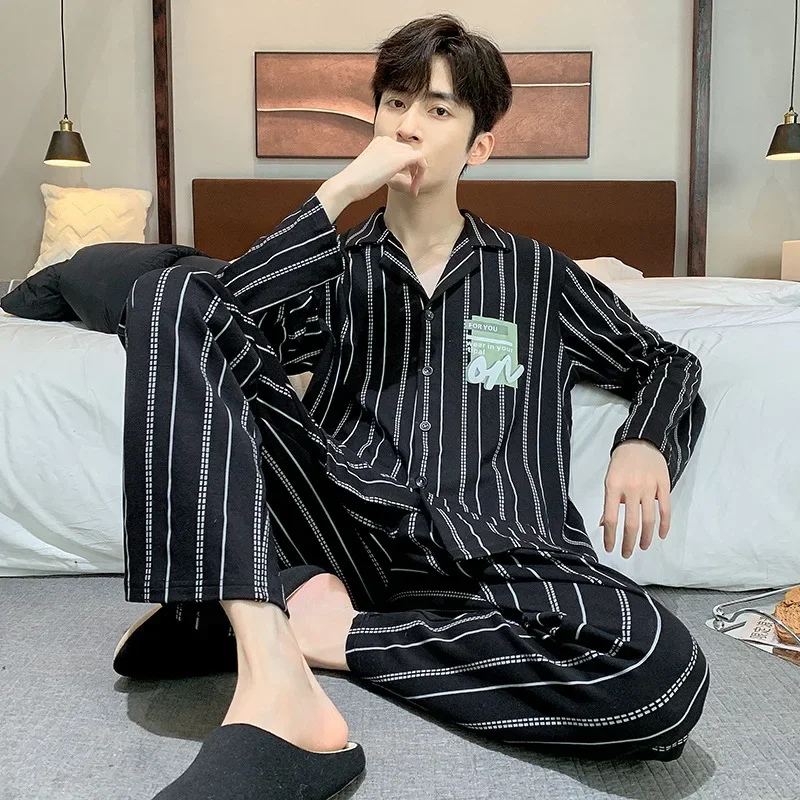 Men's Pajamas Cardigan V-neck Set Simple and Loose  Men's Home Clothes Can Be Worn Externally in Autumn and Winter