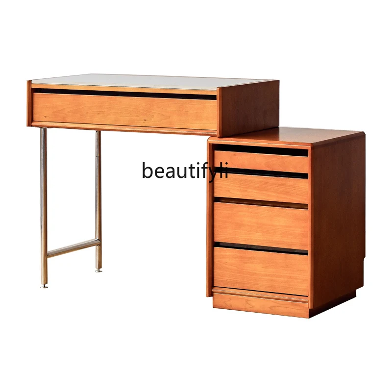 

Retro solid wood dressing table bedside table integrated drawer cabinet dressing table telescopic small apartment desk storage