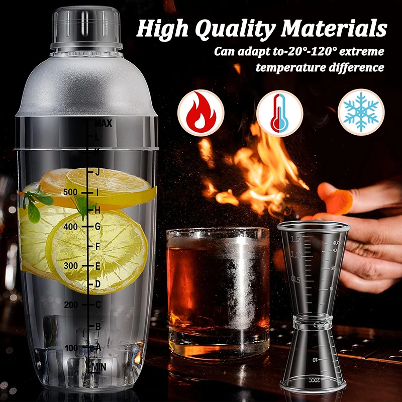 500ml Plastic Cocktail Shaker Home Milk Tea Drink Wine Mixer Shake Bottle Bar Bartender Barware Kettle Tool Set for Party