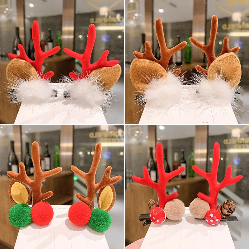 

2pcs Christmas Barrettes Flower Hair Decoration Beautiful Antlers Hair Clips Cute Deer Ear Hairpins Kids Hair Accessories 