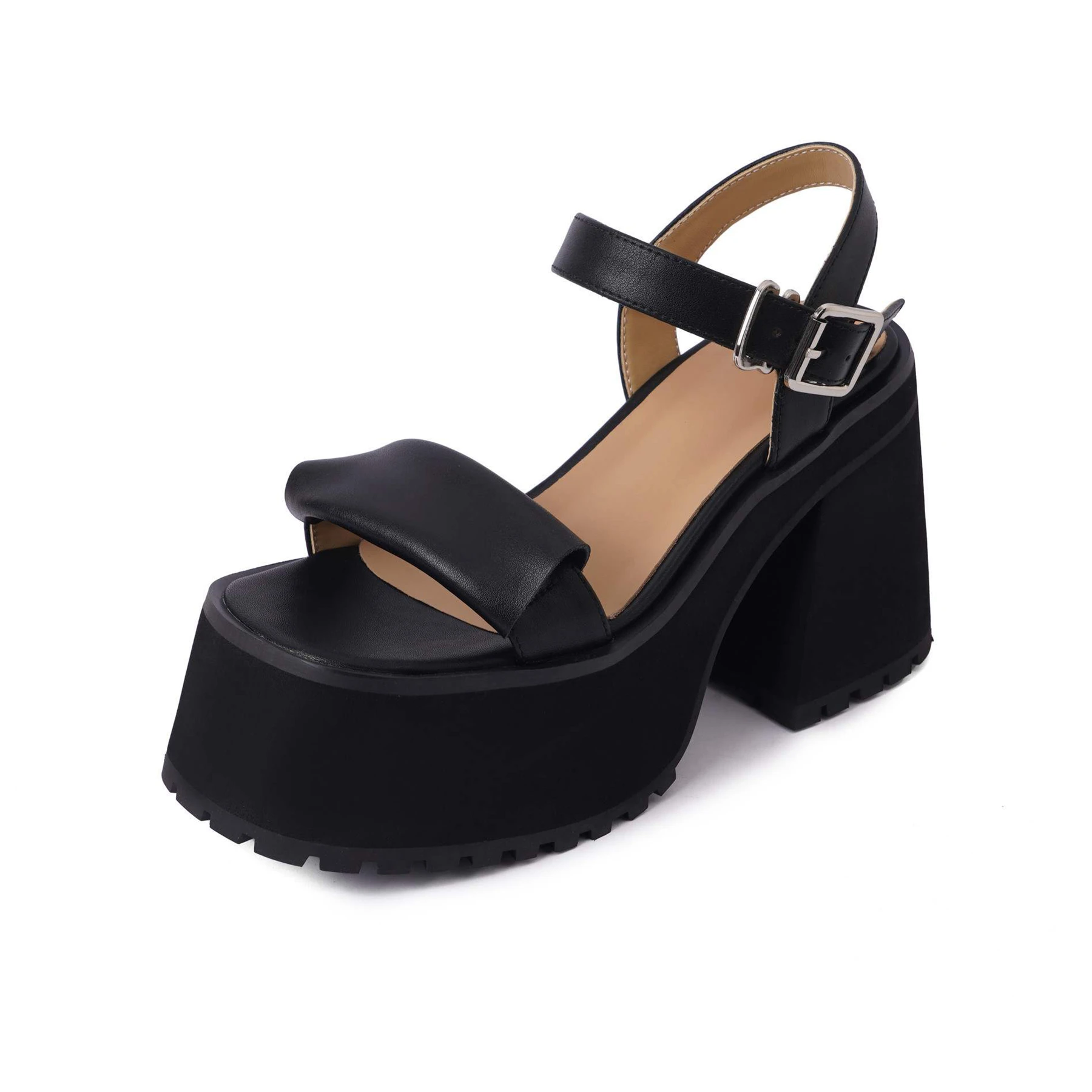 Krazing Pot Cow Leather Peep Toe Buckle Strap Super High Slingback Summer Shoes Elegant Casual Increase Platform Women Sandals
