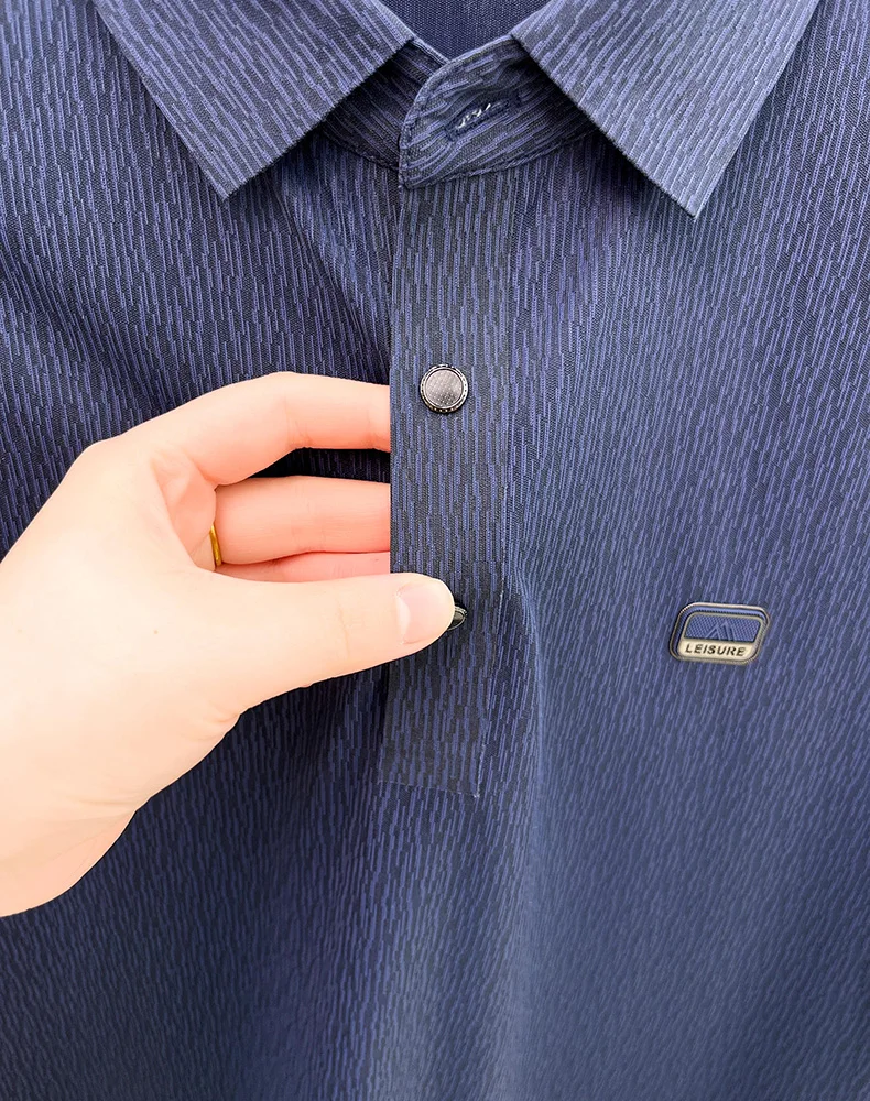 Personality texture striped short sleeve polo shirt men's light luxury brand summer silky breathable fashion embossed T-shirt 25 Sdd6a3572f88144f9a47ba24a57d05cb0b