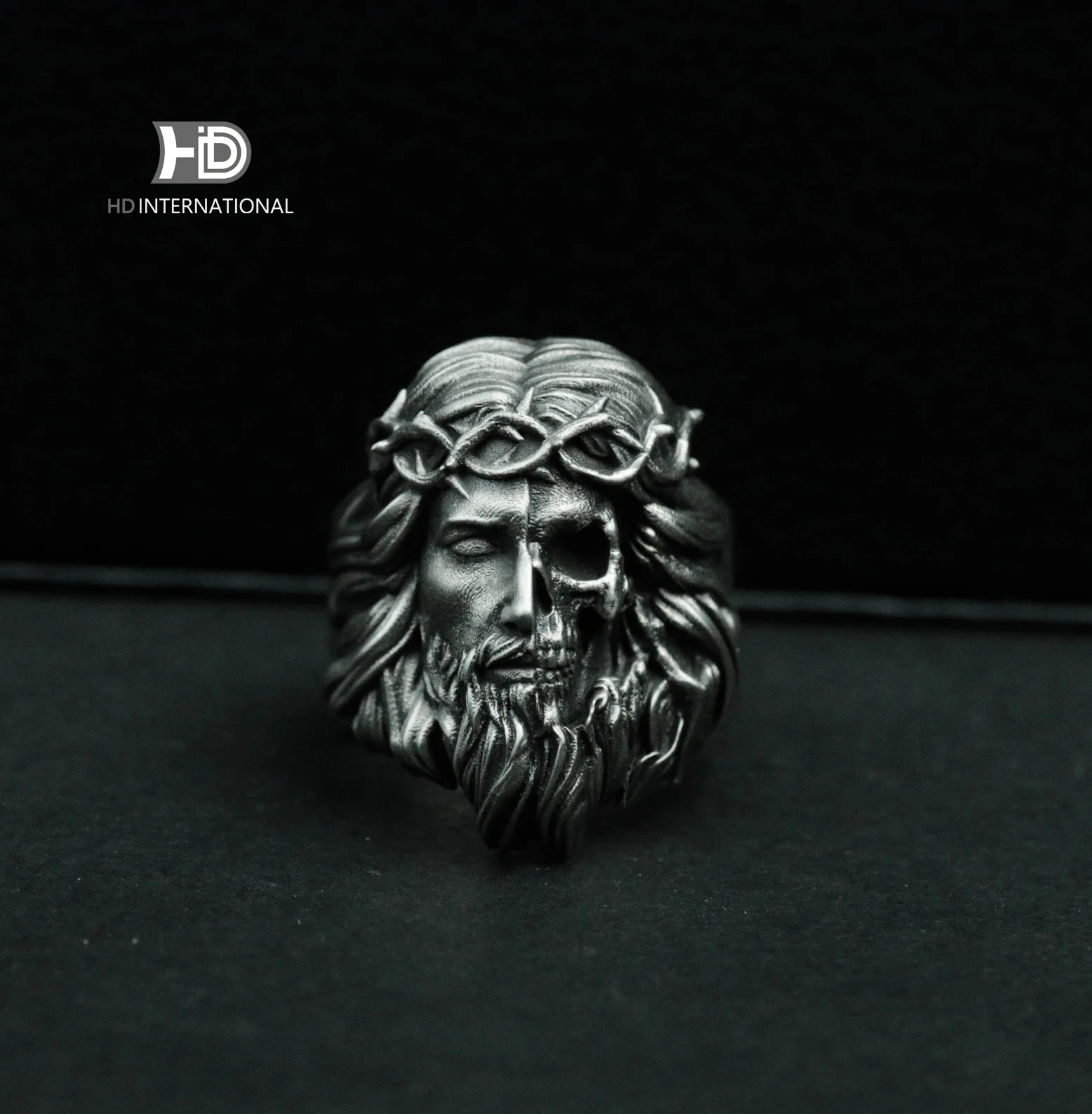 925 silver Christ crucifixion ring, devil skull ring, devil priest ring