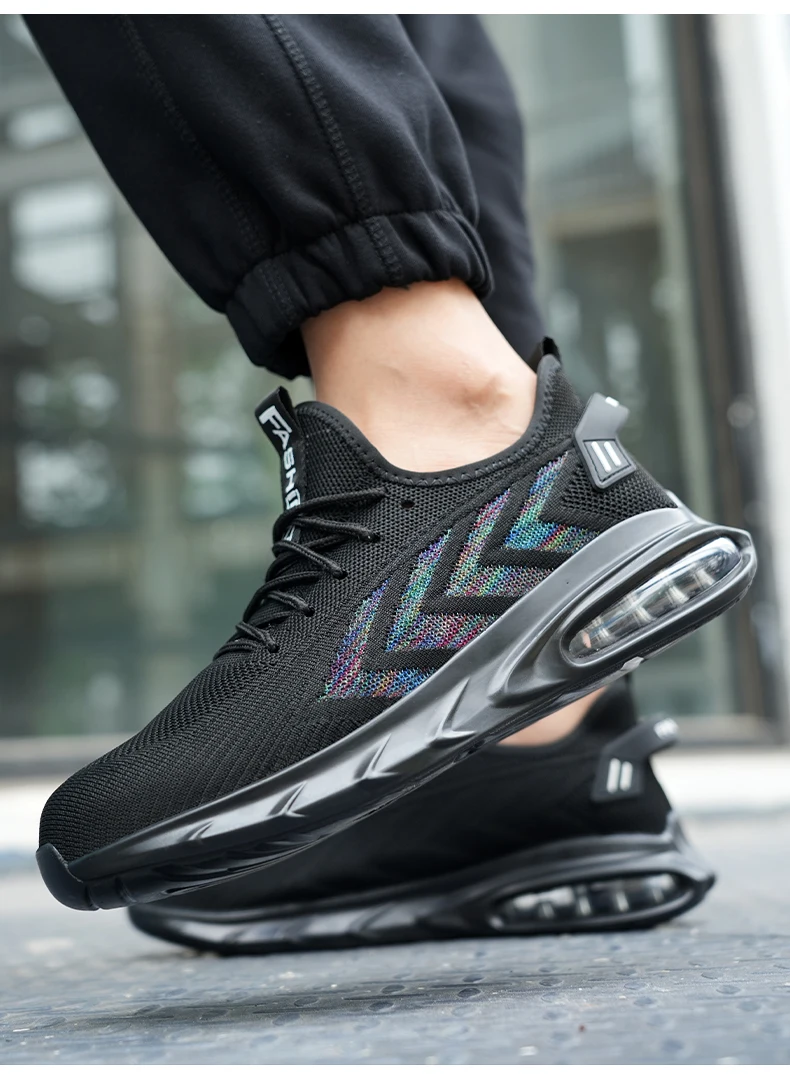 Scarpe protettive da uomo leggere con cuscino d'aria di sicurezza da lavoro, puntale in acciaio, stivali di sicurezza antiscivolo a prova di foratura da uomo_voghion.com