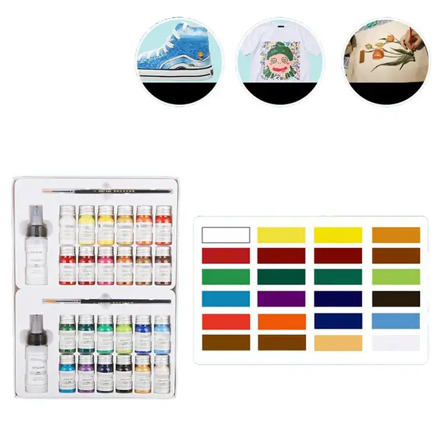 Juego de pintura de tela para ropa, 20 colores (2.0 fl oz/2 oz cada uno)  pintura textil permanente con 6 pinceles, 1 paleta, pintura de tela  lavable