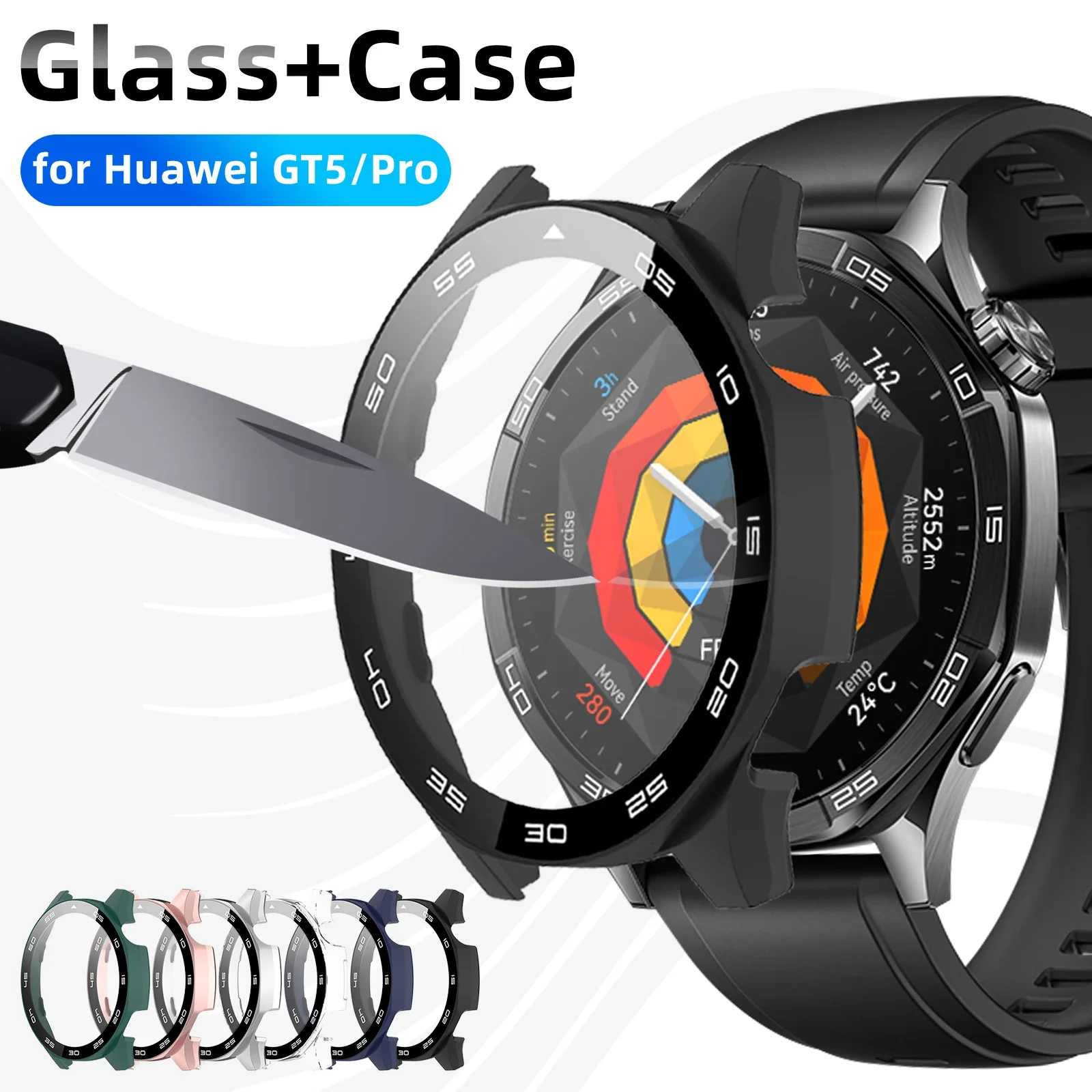 Tempered Glass Screen Protector & Hard PC Protective Bumper Case for Smartwatch - 46mm, Enhanced Protection Accessories