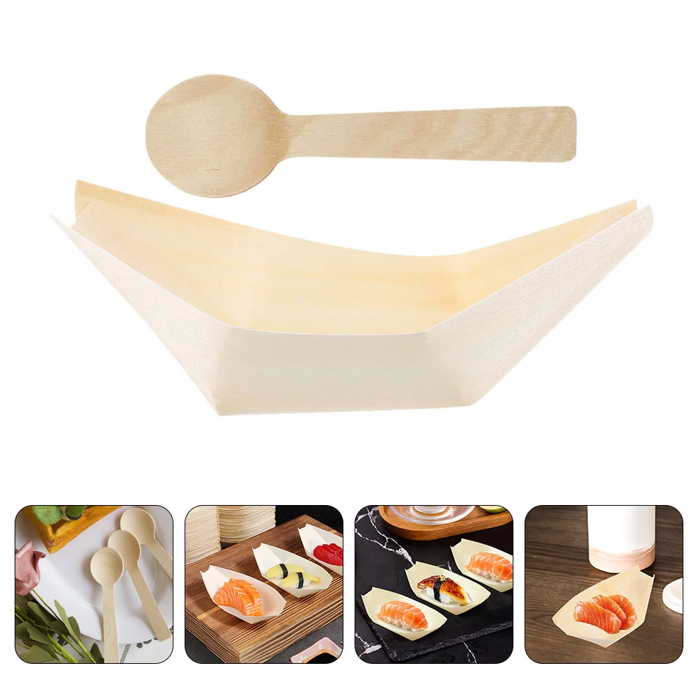 

Sushi Kayak Wooden Boat Snack Tray Serving Dishes Appetizer Trays