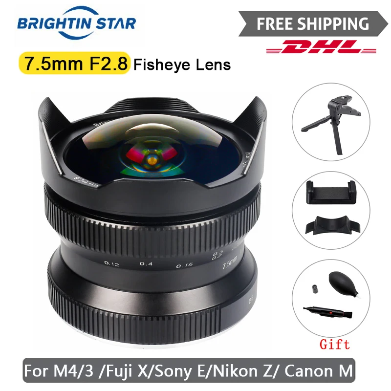 Brightin Star 7.5Mm F2.8 Aps-C Obiettivo Ultra Grandangolare Fisheye Per Sony E Nikon Z Fuji Xf Mtf M4/3 Vs 7 Artigiani 7.5Mm F2.8