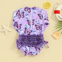 Cute Long Sleeve Baby Girls Bikini Swimsuits Princess Flower Butterfly Print Bow Summer Swimming Bathing Suit Kids Swimwear 4