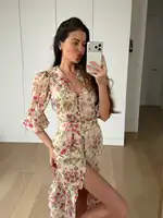 Robe longue maxi à imprimé floral, col en V à volants, cintrée à la taille, à simple boutonnage, avec fente, pour soirée, plage et vacances 2026 6
