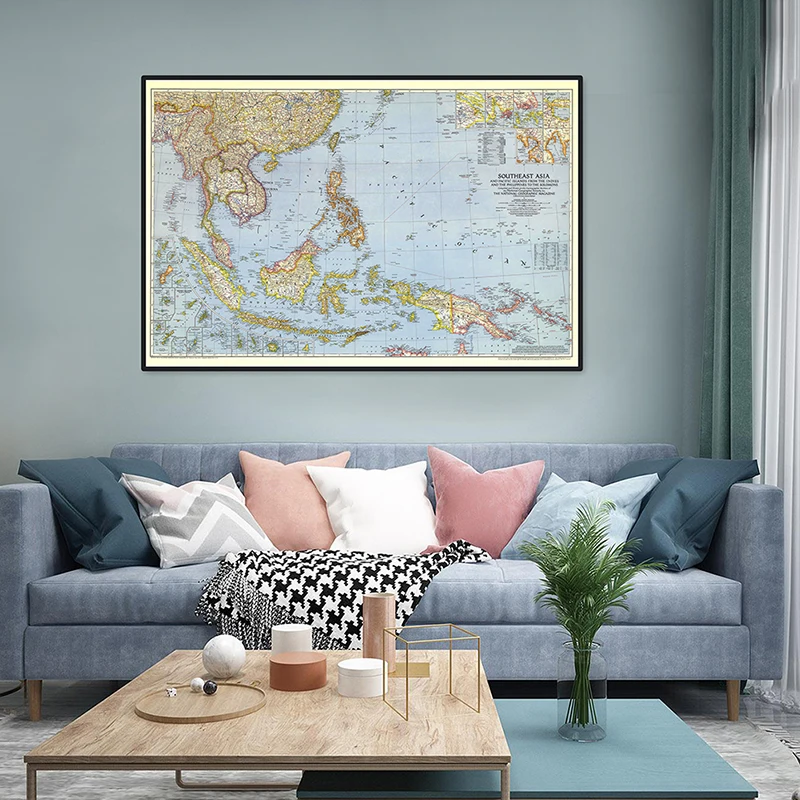 90*60cm Southeast Asia 1944 World Map Horizontal Map World Detailed Poster Wall Chart Paper Kraft Paper Home Office Decoration classic movies lnto the wild kraft paper poster wall decoration painting household products