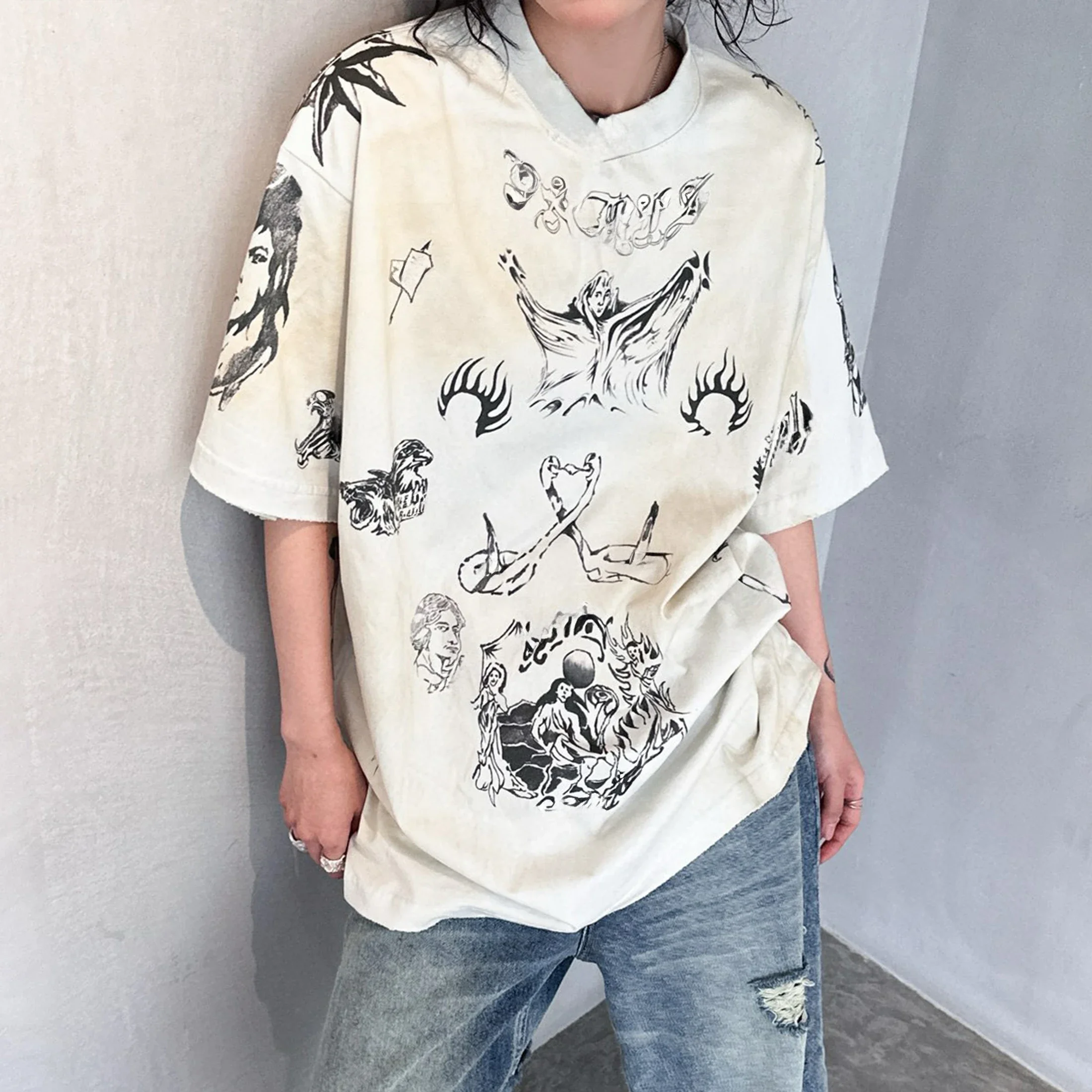 

NIGO Men's Women's Spring And Summer Trend High Street Retro Old Graffiti Round Neck Short Sleeve Casual T-shirt Ngvp #nigo8119