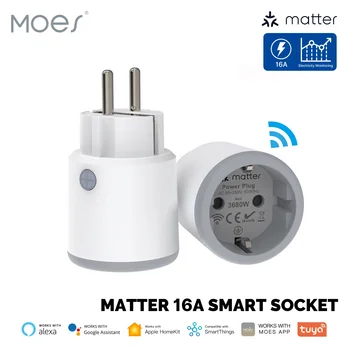 MOES 스마트 EU, US, UK 플러그 매터, 와이파이 소켓, 타이머 콘센트, 전원 모니터 지지대, TUYA 애플 홈킷, 구글 홈 알렉사 포함, 15, 16A