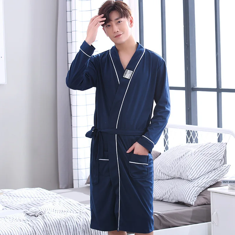 Spring Autumn Men's 100% Pure Cotton Nightgown Sexy Mid length Bathrobe Summer Oversized Comfortable Home Clothing