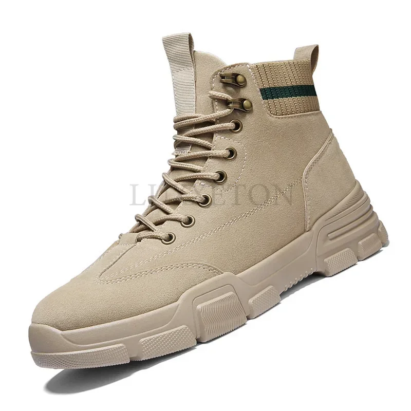 

New Men Boots Leather Waterproof Lace Up Military Boots Men Winter Ankle Lightweight Shoes for Men Winter Casual Non Slip
