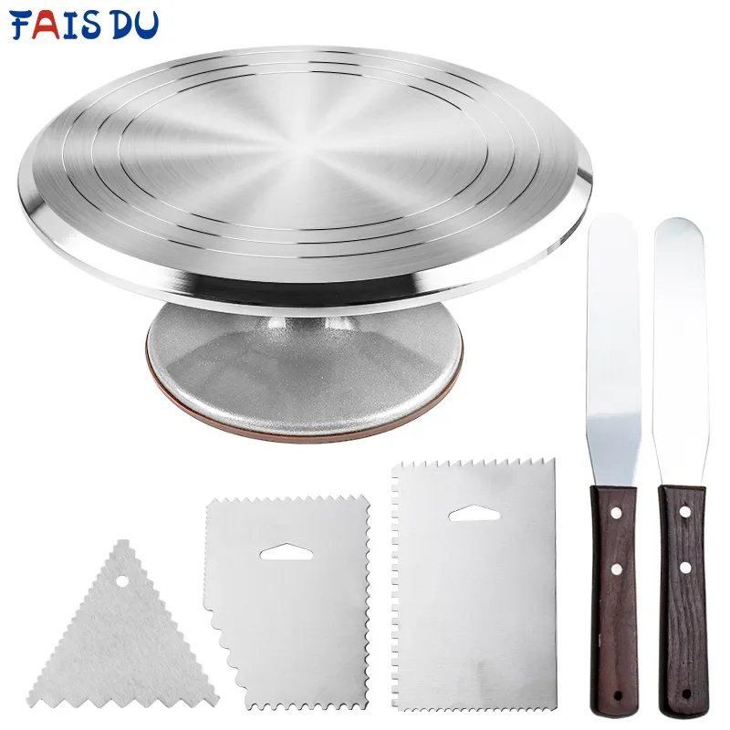 

6Pcs/set Turntable Cake Decoration Accessories Set Rotating Cake Stand Tools Metal Stainless Steel Pastry Spatula Scraper Corgi