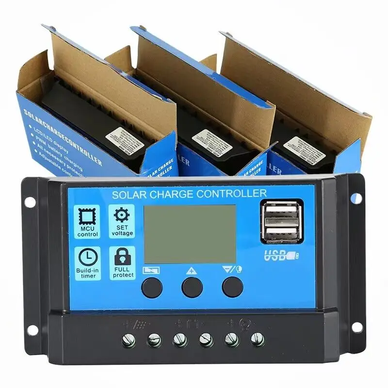 Solar Charge Controller 12V 24V PWM 10A 30A Adjustable LCD Display Dual USB Port Timer Setting Auto Parameter solar battery charge controller