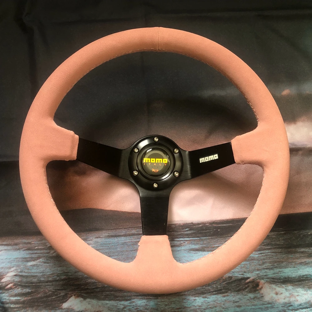14 Pollici Deep Dish Momo Volante Car Rally Racing Pink Suede Leather Jdm Volante Volantes Per Vw Honda Toyota Bmw